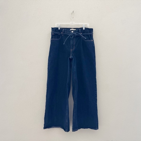 Levi's XL Wide Leg Straight Jeans 32 High Dark Denim Blue Waist Tie Classic - Picture 4 of 15